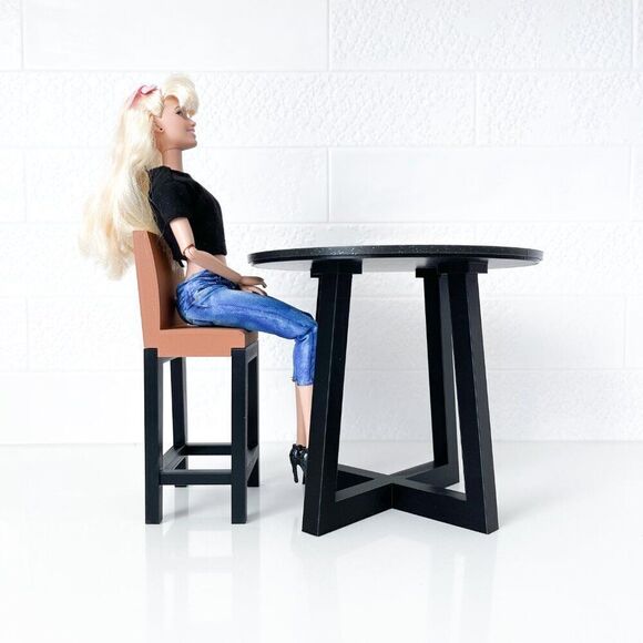 Miniature Barbie Bistro Black Table 4  Chairs 3D Printed Dollhouse Furniture - Picture 3 of 6